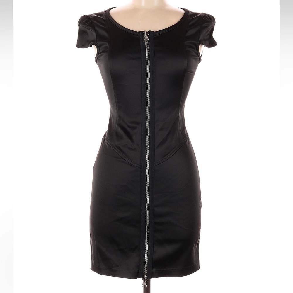 Vintage Betsey Johnson Black Puff Sleeve Dress Front Zipper Punk Retro Size 6